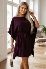 287-48 SOFIA Feminine butterfly dress with a waist tie - ripe plum-6