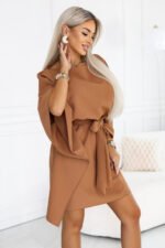 287-49 SOFIA Feminine butterfly dress with a waist tie - toffee-4