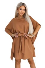 287-49 SOFIA Feminine butterfly dress with a waist tie - toffee-7