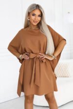 287-49 SOFIA Feminine butterfly dress with a waist tie - toffee-1
