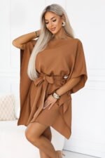 287-49 SOFIA Feminine butterfly dress with a waist tie - toffee-5