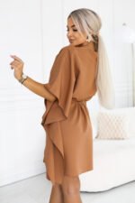 287-49 SOFIA Feminine butterfly dress with a waist tie - toffee-3