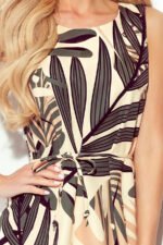 296-9 VICTORIA A trapezoidal dress with large green leaves-5