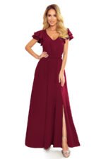 310-5 LIDIA long dress with a neckline and frills - burgundy color-6