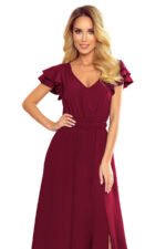 310-5 LIDIA long dress with a neckline and frills - burgundy color-7
