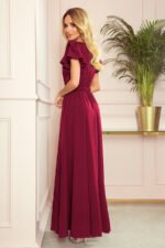 310-5 LIDIA long dress with a neckline and frills - burgundy color-2