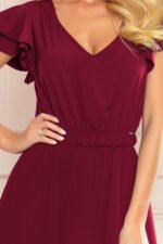 310-5 LIDIA long dress with a neckline and frills - burgundy color-5