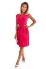385-2 WENDY Pleated dress with an envelope neckline - raspberry-6