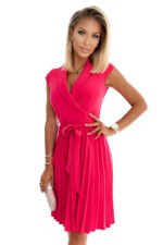385-2 WENDY Pleated dress with an envelope neckline - raspberry-7