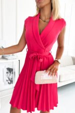 385-2 WENDY Pleated dress with an envelope neckline - raspberry-4