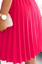 385-2 WENDY Pleated dress with an envelope neckline - raspberry-5