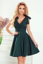 393-1 ROSALIA Feminine dress with neckline and bows - green-1