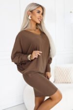 402-11 Comfortable batwing dress with long sleeves - milk chocolate-4