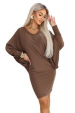 402-11 Comfortable batwing dress with long sleeves - milk chocolate-9