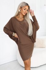 402-11 Comfortable batwing dress with long sleeves - milk chocolate-1