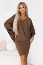 402-11 Comfortable batwing dress with long sleeves - milk chocolate-6
