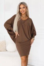402-11 Comfortable batwing dress with long sleeves - milk chocolate-6