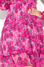 410-3 MONICA chiffon dress with a tied neckline - pink flowers-5