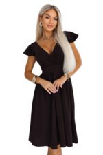 425-19 MATILDE Dress with a neckline and short sleeves - chocolate brown-9