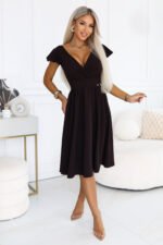 425-19 MATILDE Dress with a neckline and short sleeves - chocolate brown-4