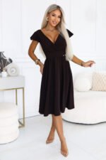 425-19 MATILDE Dress with a neckline and short sleeves - chocolate brown-4