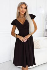 425-19 MATILDE Dress with a neckline and short sleeves - chocolate brown-2