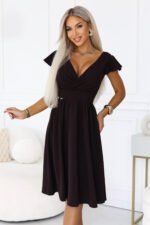 425-19 MATILDE Dress with a neckline and short sleeves - chocolate brown-7