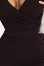 479-17 NINA Dress with a wrap neckline, sleeves and a belt - chocolate brown-7