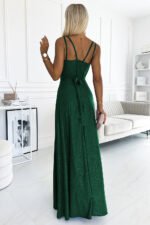 498-2 Long dress with a neckline and double straps - green with glitter-3
