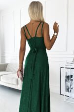 498-2 Long dress with a neckline and double straps - green with glitter-5