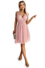 525-2 OLGA tulle dress with a neckline and decorative buckle - dirty pink-6