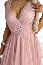 525-2 OLGA tulle dress with a neckline and decorative buckle - dirty pink-5