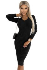 570-1 Comfortable jumper dress with v-neck - black-6