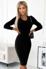 570-1 Comfortable jumper dress with v-neck - black-1