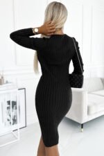 570-1 Comfortable jumper dress with v-neck - black-3