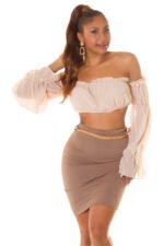 616-1 High-Waist Fitted Skirt with Belt - Cappuccino-9