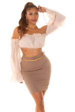 616-1 High-Waist Fitted Skirt with Belt - Cappuccino-7