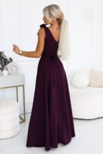 643-11 Elegant maxi evening gown with a slit and roses - ripe plum-3