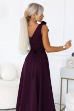 643-11 Elegant maxi evening gown with a slit and roses - ripe plum-7