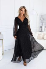 683-1 Tulle maxi dress with glitter and a wrap neckline - black-9