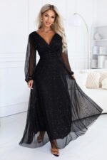683-1 Tulle maxi dress with glitter and a wrap neckline - black-1