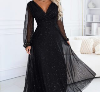683-1 Tulle maxi dress with glitter and a wrap neckline - black-1