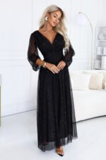 683-1 Tulle maxi dress with glitter and a wrap neckline - black-3