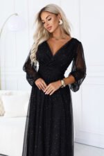 683-1 Tulle maxi dress with glitter and a wrap neckline - black-6