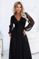 683-1 Tulle maxi dress with glitter and a wrap neckline - black-2