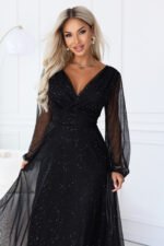 683-1 Tulle maxi dress with glitter and a wrap neckline - black-5