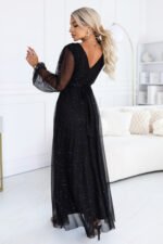683-1 Tulle maxi dress with glitter and a wrap neckline - black-4