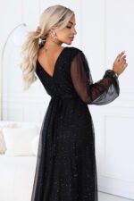 683-1 Tulle maxi dress with glitter and a wrap neckline - black-7