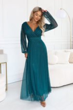 683-2 Tulle maxi dress with glitter and a wrap neckline - bottle green-8