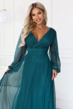 683-2 Tulle maxi dress with glitter and a wrap neckline - bottle green-6